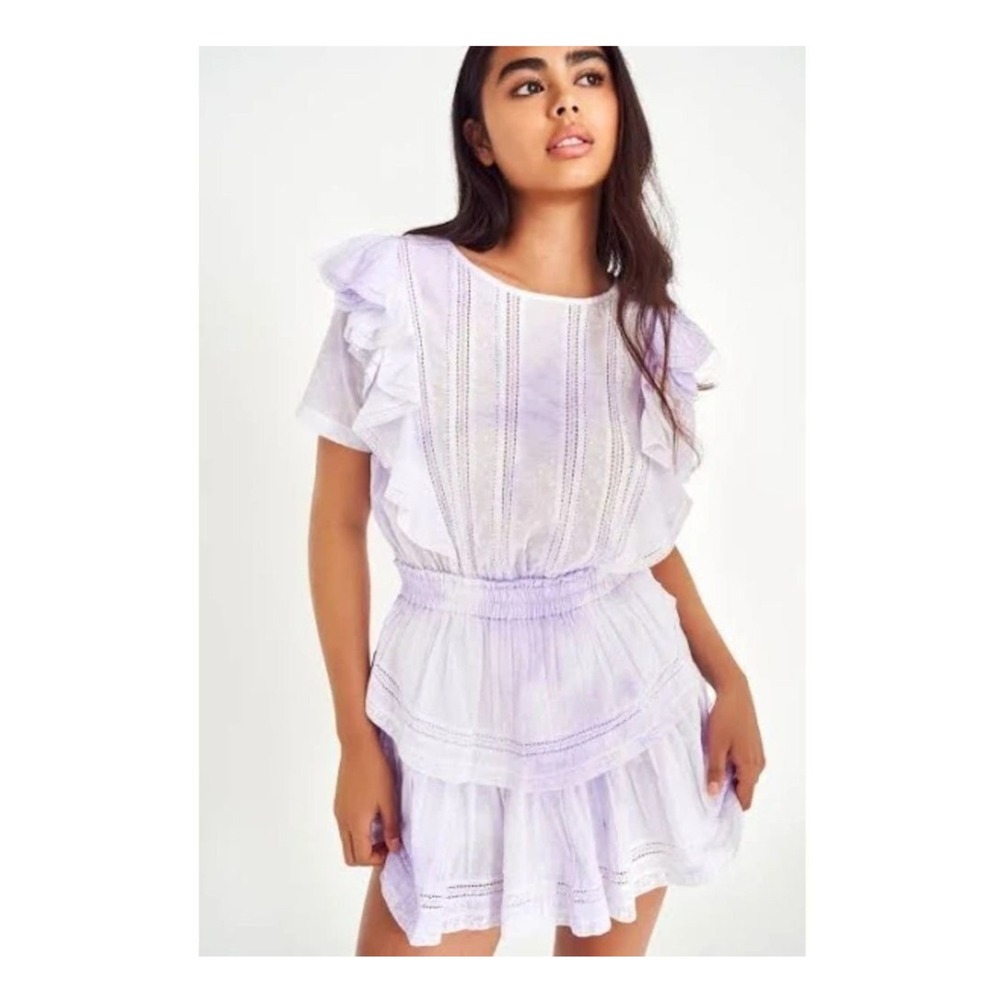 LoveShackFancy Natasha Ruffle Mini Dress L NWT Violet Splash Tiered Cottagecore